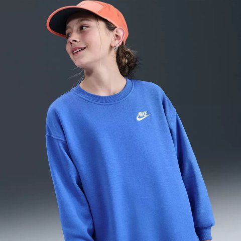 Moduba걸즈 Sportswear Club Fleece 오버사이즈 스웨트셔츠 (코멧 블루/화이트)