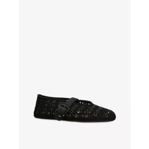 ModubaALAÏA 비엔느 아일렛 스웨이드 발레 플랫 슈즈