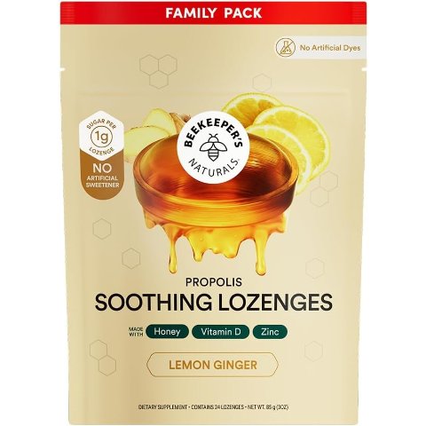 ModubaBeekeeper s Naturals 허니 진저 레몬 목캔디 비타민D 아연 프로폴리스 24개입