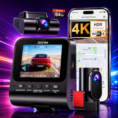 JZONES 4K 전후방 블랙박스 (64GB 포함)