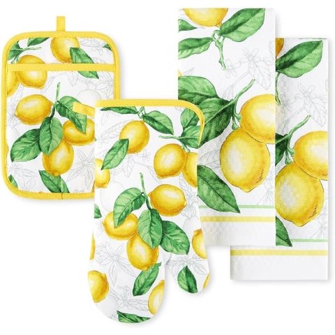 ModubaMartha Stewart  Lots of Lemons  모던 주방 타월·오븐 장갑·냄비받침 4종 세트