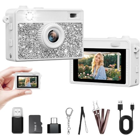 Moduba미니 2K 디지털카메라 16GB 메모리카드 포함 화이트