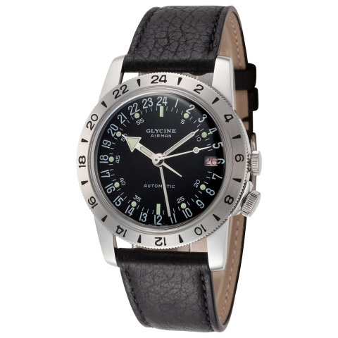 ModubaCode USA15Glycine Airman No. 1 GMT 오토매틱 블랙 다이얼 남성용 시계 (GL0370)