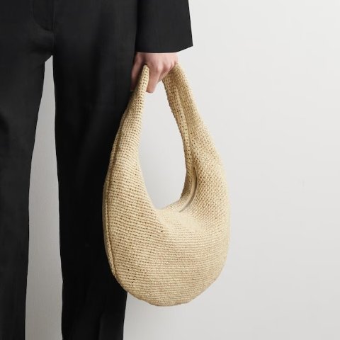 Moduba커브드 숄더백 스트로우 베이지