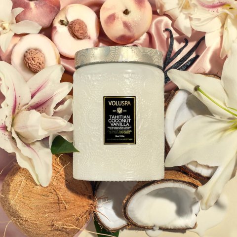 ModubaVOLUSPA 타히티안 코코넛 바닐라 글라스 자 캔들 510 g