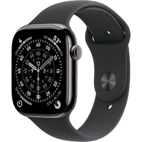 ModubaApple Watch Series 11 GPS + Cellular 46mm 슬레이트 티타늄 케이스 블랙 스포츠 밴드 M/L