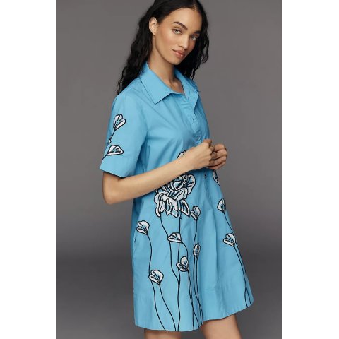 ModubaBy Anthropologie 폴리 숏슬리브 스윙 튜닉 미니 드레스