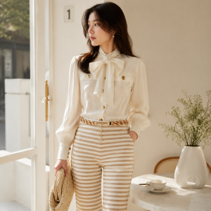 스트라이프 크롭 스트레이트 팬츠 $119