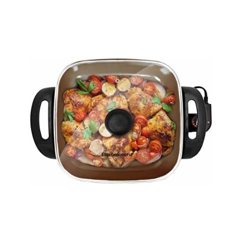 ModubaElite Gourmet EG3033 세라믹 티타늄 코팅 전기 스킬렛 6쿼트 다크 그레이