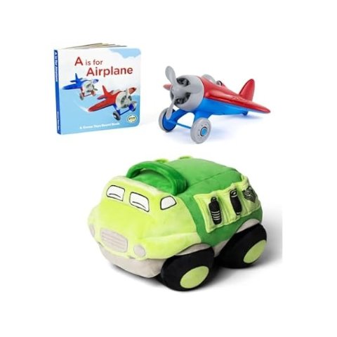 ModubaGreen Toys 리사이클 트럭 봉제인형 & 비행기 보드북 세트