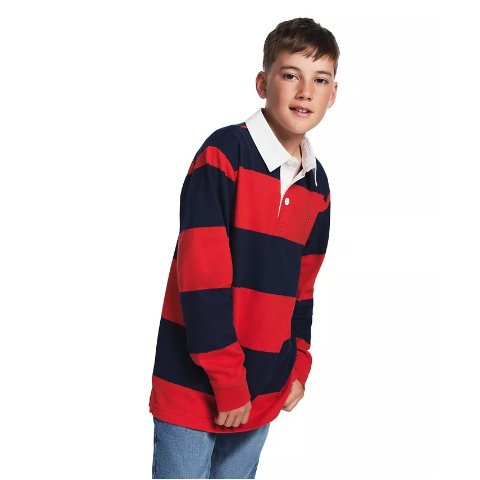 ModubaTommy Hilfiger 보이즈 스트라이프 롱슬리브 럭비 폴로 셔츠