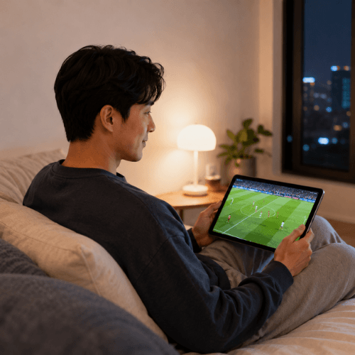 Korean-American soccer fan watching World Cup at home