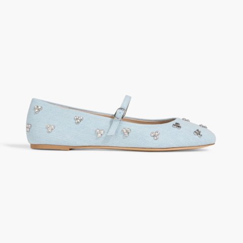 ModubaSTUART WEITZMAN 태미 크리스탈 장식 데님 메리제인 플랫슈즈