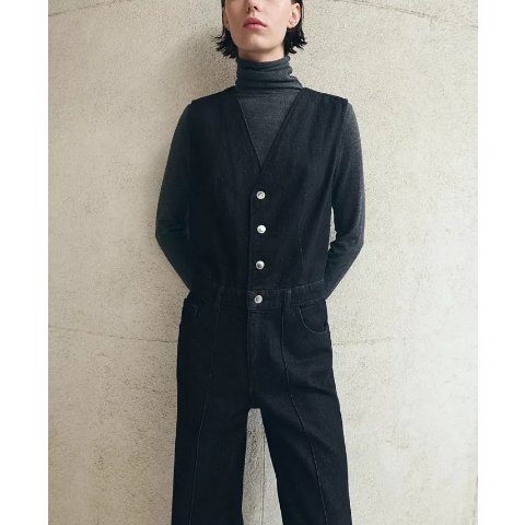 Moduba여성 버튼 데님 점프수트