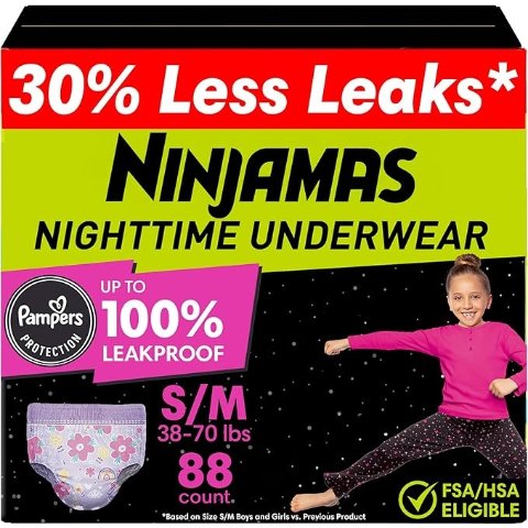 ModubaNinjamas 여아용 야간 팬티형 기저귀 S/M 88개입