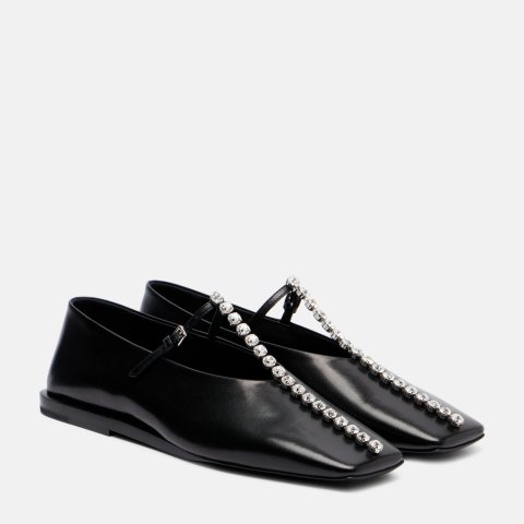 ModubaJil Sander 크리스탈 장식 레더 발레 플랫슈즈