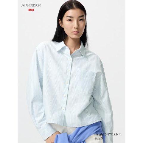 Moduba옥스포드 박시 크롭 스트라이프 셔츠
