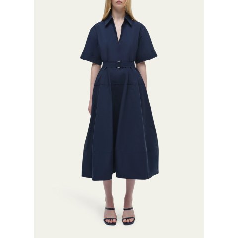 Moduba심카이 디애나 반소매 벨트 미디 드레스