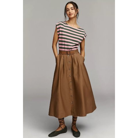 ModubaBy Anthropologie 슬리브리스 투퍼 A라인 미디 원피스