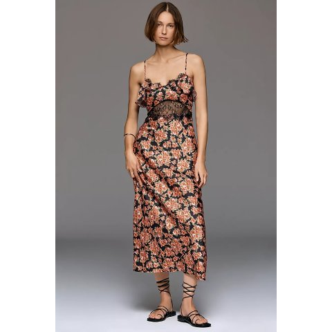 ModubaBy Anthropologie 쉬어 레이스 새틴 슬립 드레스