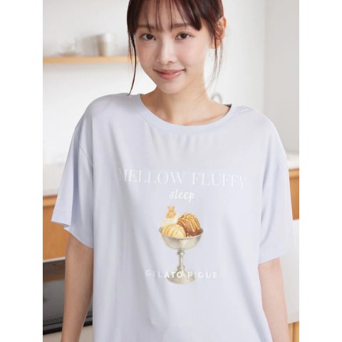 Moduba쿨 레이온 멜로우 플러피 디저트 로고 티셔츠