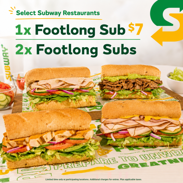 이탈리안 B.M.T. 풋롱 $7 🥪Subway 풋롱 샌드위치 1개 $7, 2개 $13 이벤트