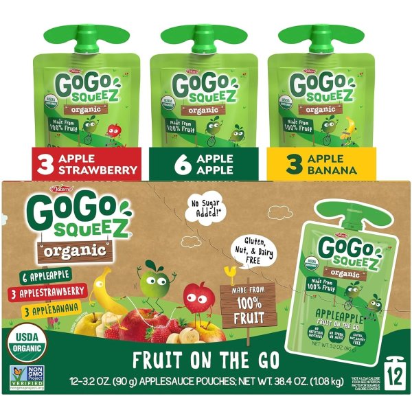 GoGo squeeZ 유기농 과일 퓨레 파우치 버라이어티팩 12개입