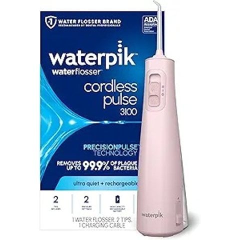 ModubaWaterpik 코드리스 펄스 3100 충전식 휴대용 구강세정기 WF-20 핑크