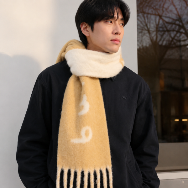 Burberry 로고 자카드 리버서블 알파카 울 블렌드 프린지 스카프