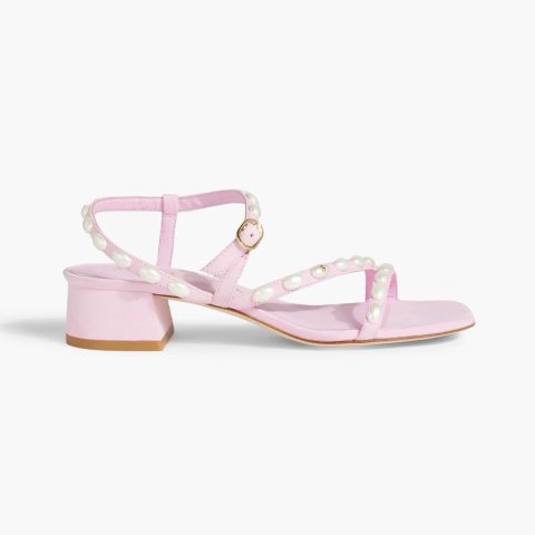 ModubaSTUART WEITZMAN 펄리타 35 진주 장식 스웨이드 샌들