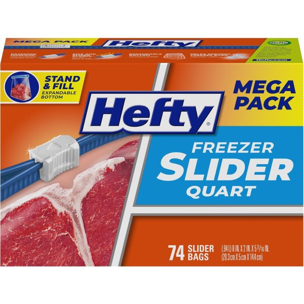 Hefty 슬라이더 쿼트 냉동 지퍼백 74개입