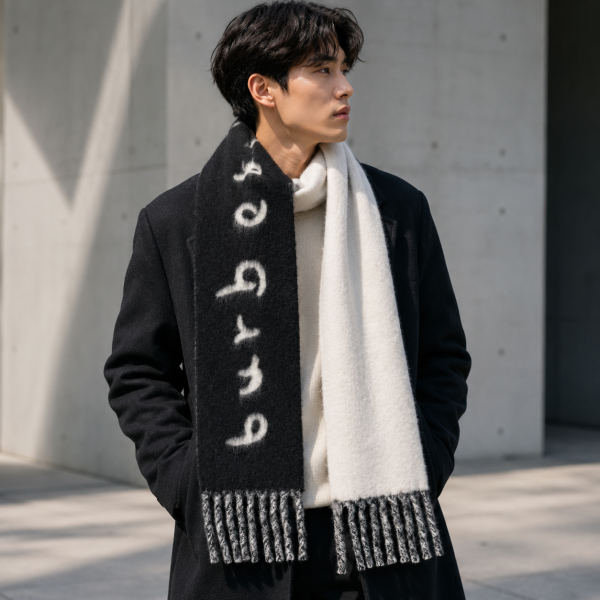 Burberry 로고 자카드 리버서블 알파카 울 블렌드 프린지 스카프