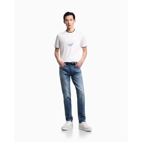 Moduba슬림핏 리오셀 블렌드 저지 그라데이션 이글 자수 티셔츠
