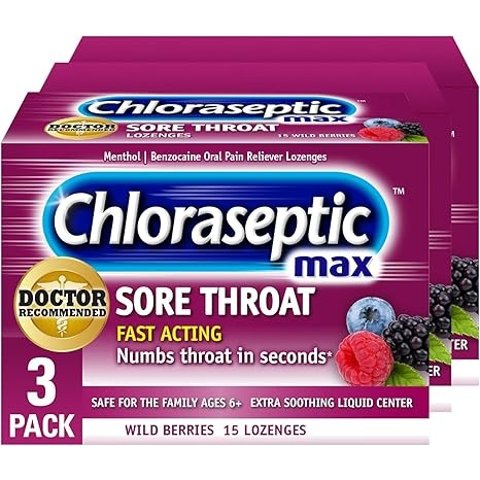 ModubaChloraseptic 맥스 스트렝스 목 통증 완화 캔디 3팩 세트