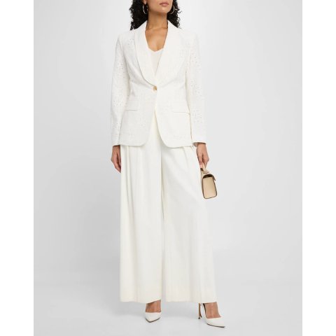 ModubaElie Tahari The Aria 싱글 버튼 아일렛 코튼 재킷