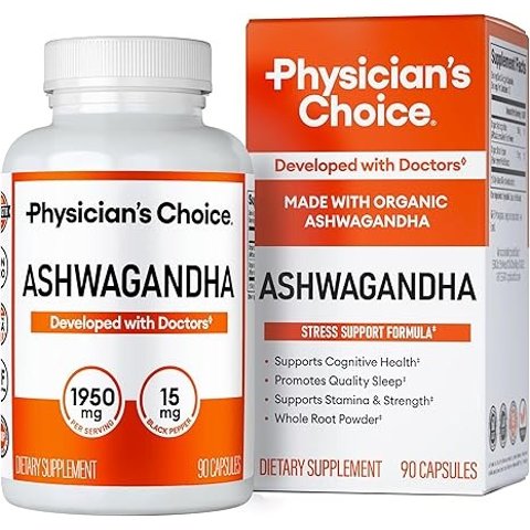 Moduba구독 후 25% 쿠폰 받기Physician s CHOICE Ashwagandha Supplement - 1950mg of Bioavailable Organic Ashwagandha Root Powder - Black Pepper Extract, Stress Support, Mood Support Supplement, 90 Veggie Capsules