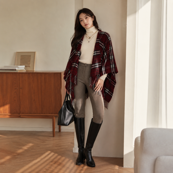Burberry 체크 더블 페이스 울 캐시미어 케이프