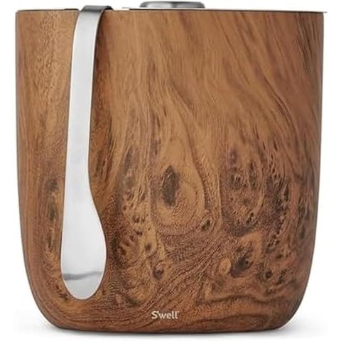 Moduba스테인리스 아이스버킷 68oz 티크우드 패턴 진공 보온보냉 집게 포함 바웨어