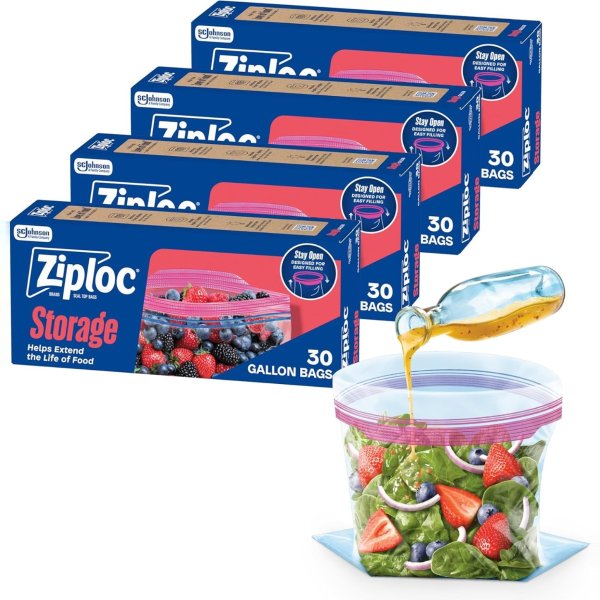 Ziploc 갤런 사이즈 지퍼백 30매*4개