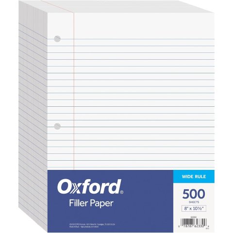 ModubaOxford 와이드 룰드 리필 노트 8 x 10.5인치 3공 펀칭
