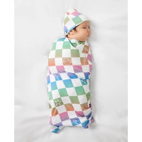 ModubaOmbre Cheery Checks 스와들 & 모자 세트