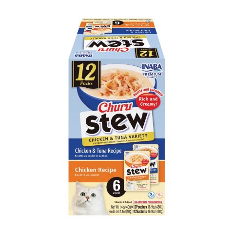 Moduba스튜 리커블 습식 고양이 토퍼 치킨 & 참치 12개입 (1.4oz 파우치)