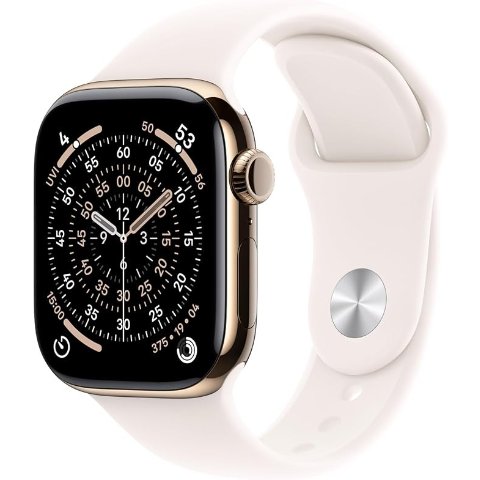 ModubaApple Watch Series 11 GPS + Cellular 42mm 골드 티타늄 케이스 라이트 블러쉬 스포츠 밴드 S/M